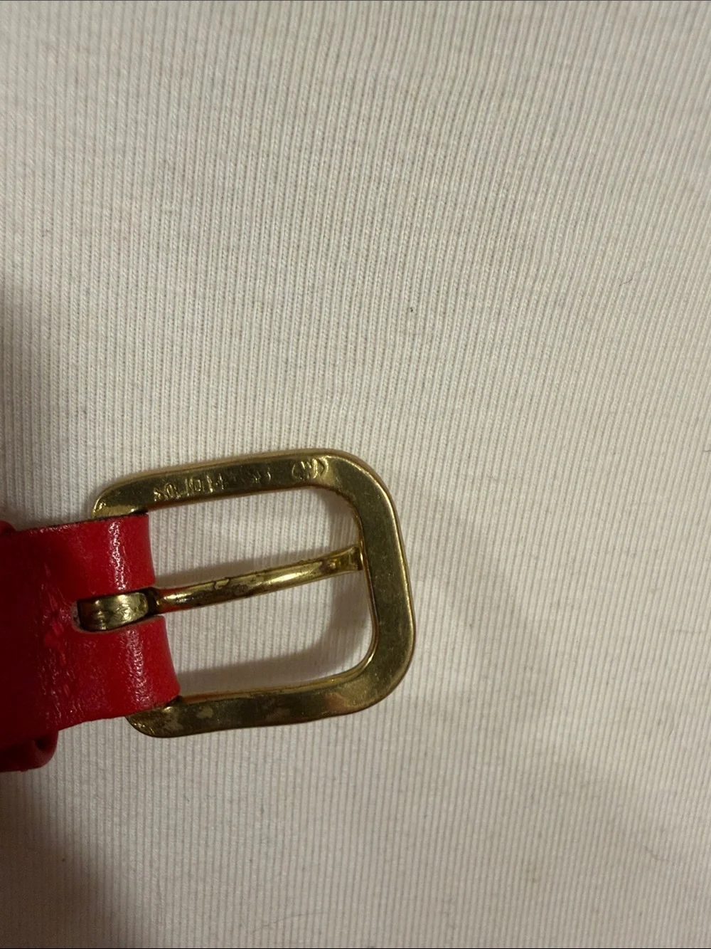 Vintage Dockers Red Genuine Leather Skinny Belt with Solid Brass Buckle